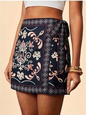 Boho Printed Wrap Mini Skirt - XS- NEW WITH TAGS